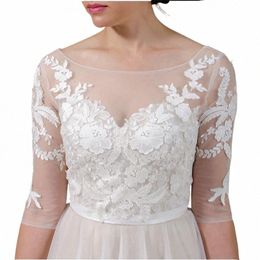 lace Appliques Wedding Shawl Bolero Wedding Jacket Bridal 3/4 Sleeve White Ivory Top Coat h2c6#