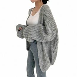 soft Stretchy Sweater Jacket Cosy Knitted Sweater Coat Warm Batwing Cardigan for Women Loose Fit Lg Sleeve Open Frt l1Ps#