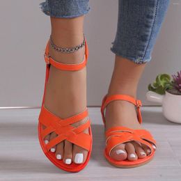 Sandals Summer Women'S Ankle Buckle Beach Thin Strap Open Toe Flat Soft Bottom Breathable Shoes Sandalias