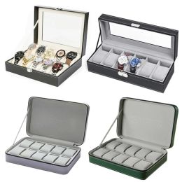 Cases PU Leather Watch Box Practical Watches Display Case Jewelry Storage Organizer with Lock/Zipper for Women Men Gift Supplies