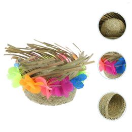 Dog Apparel Puppy Straw Hat Decorative Costume Cloth Flower