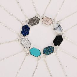 Plated Silver Resin Alloy Clavicle Chain Color Clustered Turquoise Diamond Pendant Necklace Druzy Drusy Geometric Earrings256J