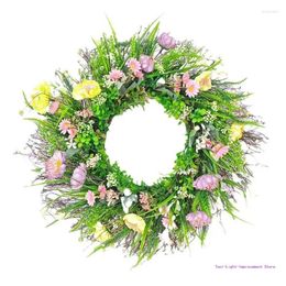 Decorative Flowers C63E Colorful Wreath Lightweight Door Decorations Easters Hoop Spring Summers Garlands Artificial Wildflower