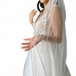 topqueen Elegant Champagne Veil Sparking Pearl Crystal Edge Bridal Veil 100%Handmade Wedding Party Accories Customizable V179 k19O#