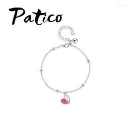 Link Bracelets Women Fashion Romantic Style Charm Bangles 925 Sterling Silver ColorHeart Pendant