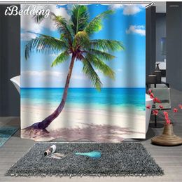 Shower Curtains Beach And Ocean Series Curtain Waterproof 3D Printed With Hooks For Bathroom Decoration