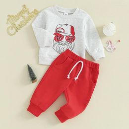 Clothing Sets Toddler Boys Christmas Outfits Old Man Letter Print Long Sleeve Sweatshirts And Solid Colour Pants 2Pcs Clothes Set