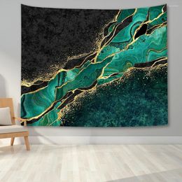 Tapestries 3D Marble Texture Tapestry Green Golden Marbling Modern Art Wall Blanket Cloth Living Room Bedroom Decor Hangin