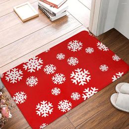 Carpets Snowflakes-on-Red-Background! Doormat Rug Carpet Mat Footpad Bath Anti-slip Toilet Balcony Parlour Durable Washable