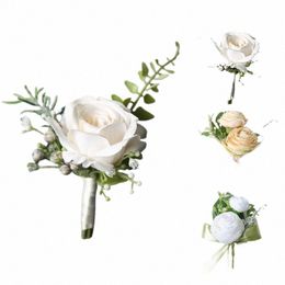 1pc Wedding Decorati Bridesmaid Sisters Wrist Corsages White Silk Roses Corsage Boutniere Frs for Guests Accories V3pG#
