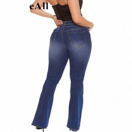 women's Plus Size High Rise Seam Decor Jeans, Plus Flared Medium Stretch Casual Jeans L9rt#