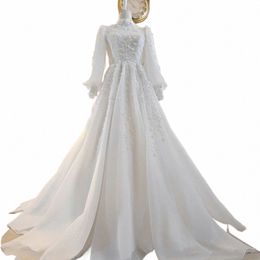funyue France Lace Muslim Plus Size Wedding Dres for Bride Full Sleeve High Neck A-Line Dubai Bridal Gowns Vestido De Novia A5KD#