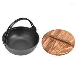 Cookware Sets Sukiyaki Pot Cast Iron Wooden Lid Nabe For Cooking Stews Noodle