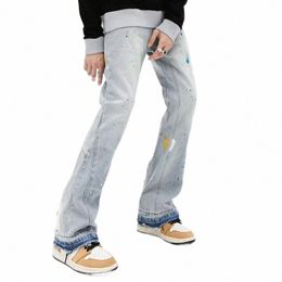 2023 New Fi Spl Ink Graffiti Vintage Baggy Men Flare Jeans Pantaloni eleganti Wed Blu Hip Hop Pantaloni in denim Ropa Hombre N1Wa #