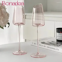 Wine Glasses European Style Champagne Cup Good-looking Pink Goblet Slanted Mouth Tall Cups Creative Glass