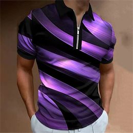 Tshirts Men Zipper Gradient Original Turndown Oversized Quarter Polo Shirt Breathable Tops Mens Clothing Short Sleeve Tee 240328