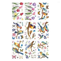 Window Stickers Easy To Apply Wall Clings Colourful Spring Set Flower Bird Butterfly Decals For Glass Decoration Waterproof Pvc Reusable