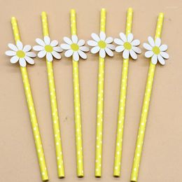 Disposable Cups Straws 20pcs Daisy Flower Paper Cool Summer Drinking Straw For Birthday Party Wedding Decoration Supplies