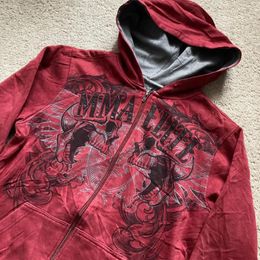 Women's Hoodies Red Color Skull Wing Graphic Printed Loose Hooded Sweatshirt High Street Fashion American Casual Y2k Hoodie