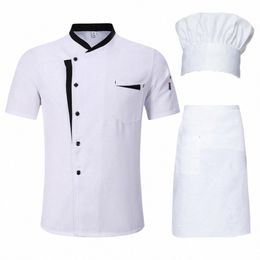 chef Shirt Hat Apr Hotel Kitchen Chef Uniform Set 3pcs Unisex Apr Hat Stand Collar Short Sleeve Shirt Restaurant Cooking Q8ah#