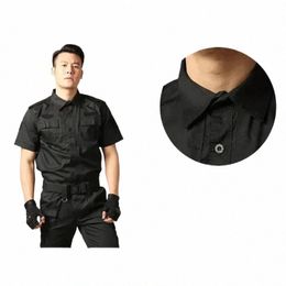 military Tactical Clothing Black Guard Workshop Autumn Lg Security Sleeve Training Army Summer Outdoor Short Uniform b11Z#