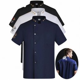 new Jacket Men Short Sleeve Kitchen Uniform Fi Chef Coat Abrasi Resistant Catering Shirt Bakery Waiter Workwear c6wP#