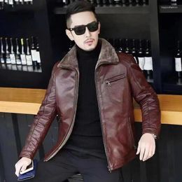Men's Suits Winter Motorcycle Leather Jacket Brand Natural Sheep Skin Outerwear Male Business Casual Faux Fur Coats Man Clothes