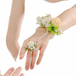 pearl Wrist Fr for Girls Bridesmaid Wedding Lace-up Hand Fr Bridal Prom Accories Bracelet Ring Set Wrist Decorati p4O4#