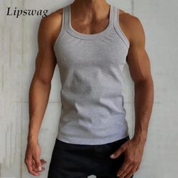 Streetwear Mens Fashion Basic Tops Sleeveless Straps Crew Neck Casual Tank Tops Men Sports Fitness Casual Slim Camisoles Summer 240321