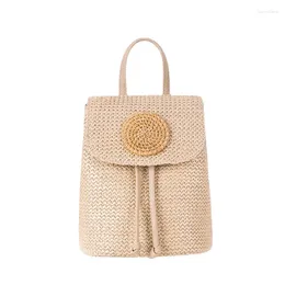 School Bags Summer Straw Bag Women Girl Ins Woven PU Leather Backpack Rattan Mini Beach Shoulder Crossbody Bucket Travel Leisure