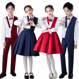 children group chorus School Uniforms boy and girl presenter speech patriotic poetry recitati high-quality performance K295#