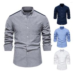 Men's Casual Shirts Men Button-up Shirt Elegant Formal For Spring Fall With Slim Fit Lapel Collar Single-breasted Design Business