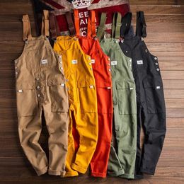 Men's Pants American High Street Solid Color Work Overalls 2024 Fashion Ahmei Khaki Retro Loose Trend Casual Jumpsuit For Men