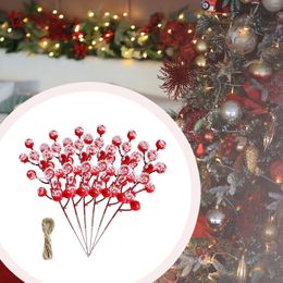 Decorative Flowers 6 Pieces Christmas Red Berries Stems Decorations