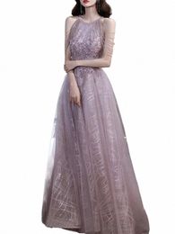 sexy Halter Evening Dres with Tassel Beads 2024 Light Purple Appliques A-line Floor-length Tulle Backl Lg Prom Gowns c0pi#