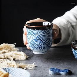 Cups Saucers Chinese Retro Style Handmade 80/200ml Painted Ceramic Mug Teacup Personality Wave Pattern Coffee Tea Set H240