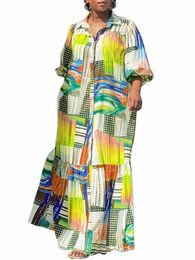 plus Size 5XL VONDA 2024 Women Summer Dr Elegant Lg Sleeve Bohemian Printed Dr Maxi Sundr Casual Butts Loose Robe Y9jp#