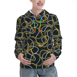 Women's Hoodies Gold Chains Casual Woman Modern Pearls Print Hoodie Spring Street Wear Classic Sweatshirts Oversize Top