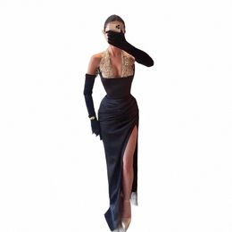 gorgeous Satin Beautiful Evening Dres For Women Fi Formal Sexy Off Shoulder High Slit Party Simple Mop Prom Gowns d2JH#