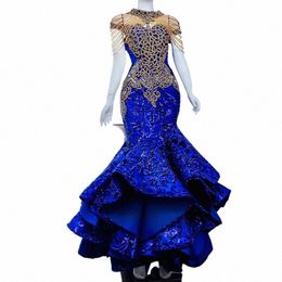 lism Luxury Aso Ebi Mermaid Evening Dres for Women Sequin Beading Royal Blue Prom Gown Celebrity Wedding Recepti Dr 2023 u0vg#