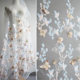 Fabric Butterfly embroidery mesh fabric embroidery 3D flower watersoluble lace skirt dress wedding dress fabric