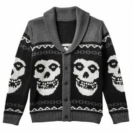 gothic Ghost Pattern Sweater Knit Top Loose Lg Sleeves Warm Autumn Winter Streetwear Fi Men and Women Pullove O5Ol#