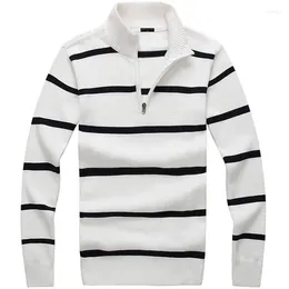 Men's Sweaters Cotton Clothing Stripe Autumn Winter Zipper Pullover Casual Knitted Coat Soft Warm Fit Type