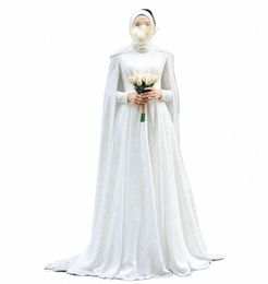 elegant France Muslim Hijab Wedding Dr A-Line Chiff Cape Dubai Arabic Vestidos De Novia 2023 White Bridal Dr for Bride J8bV#