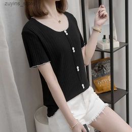 Women's T-Shirt 2023 Summer Pullover Twisted Knitted Sweater Tshirt Women Short Sleeve O Neck Tops Tees Workwear Fashion Basic Knitwear Jumpers24329