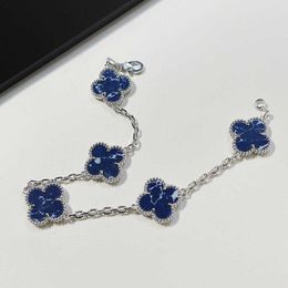 Designer Hot Selling Accessory Van 925 Silver Blue Stone Five Bracciale Flower Popular Clover Gioielli con logo