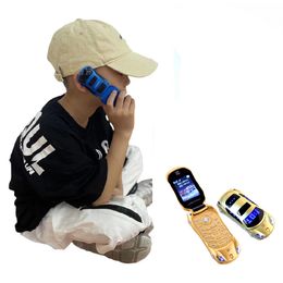 Flip Small Cool Children Cellphone Car Shape MP3 MP4 FM Radio SMS MMS Camera Flashlight Dual SIM Card Mini Folding Mobile Phone
