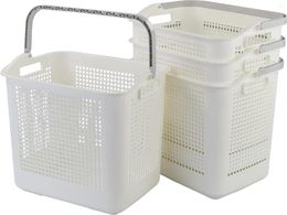 Laundry Bags 35 L Plastic Storage Basket White Hamper With Handle 4-Pack