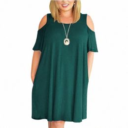 plus size For Fat MOM Woman Summer Dr Loose Casual Off The Shoulder Solid Big size Dres Ladies Clothing Vestidos G3Rj#