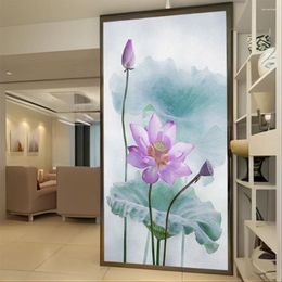 Window Stickers Privacy Glass Film Lotus Pattern Frosted PVC Sun Blocking Glue-Free Static Adhesive Bathroom Door